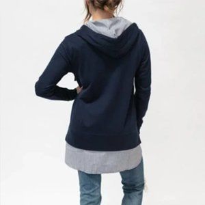 Evy's Tree The Bryony Zip Front Navy Stripe Accents Hoodie (L)